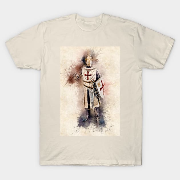 Knights Templar Warrior The crusader Watercolor Historic Fine Art T-Shirt by Naumovski